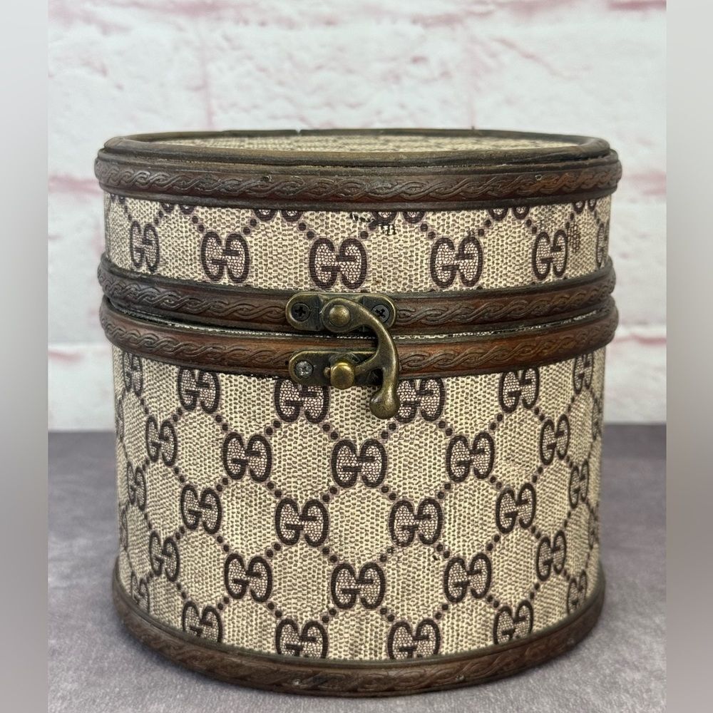 Gucci RARE Vintage GG Monogram Large Trinket Box Wood